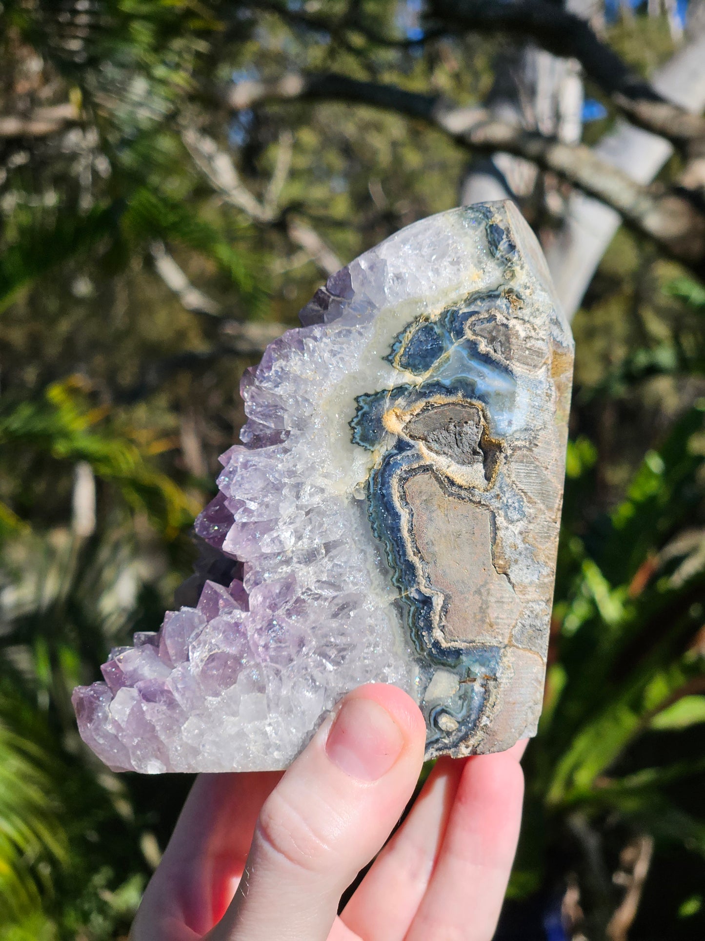 Amethyst Polished Edge Cluster w/ Pyrite Flecks from Brazil