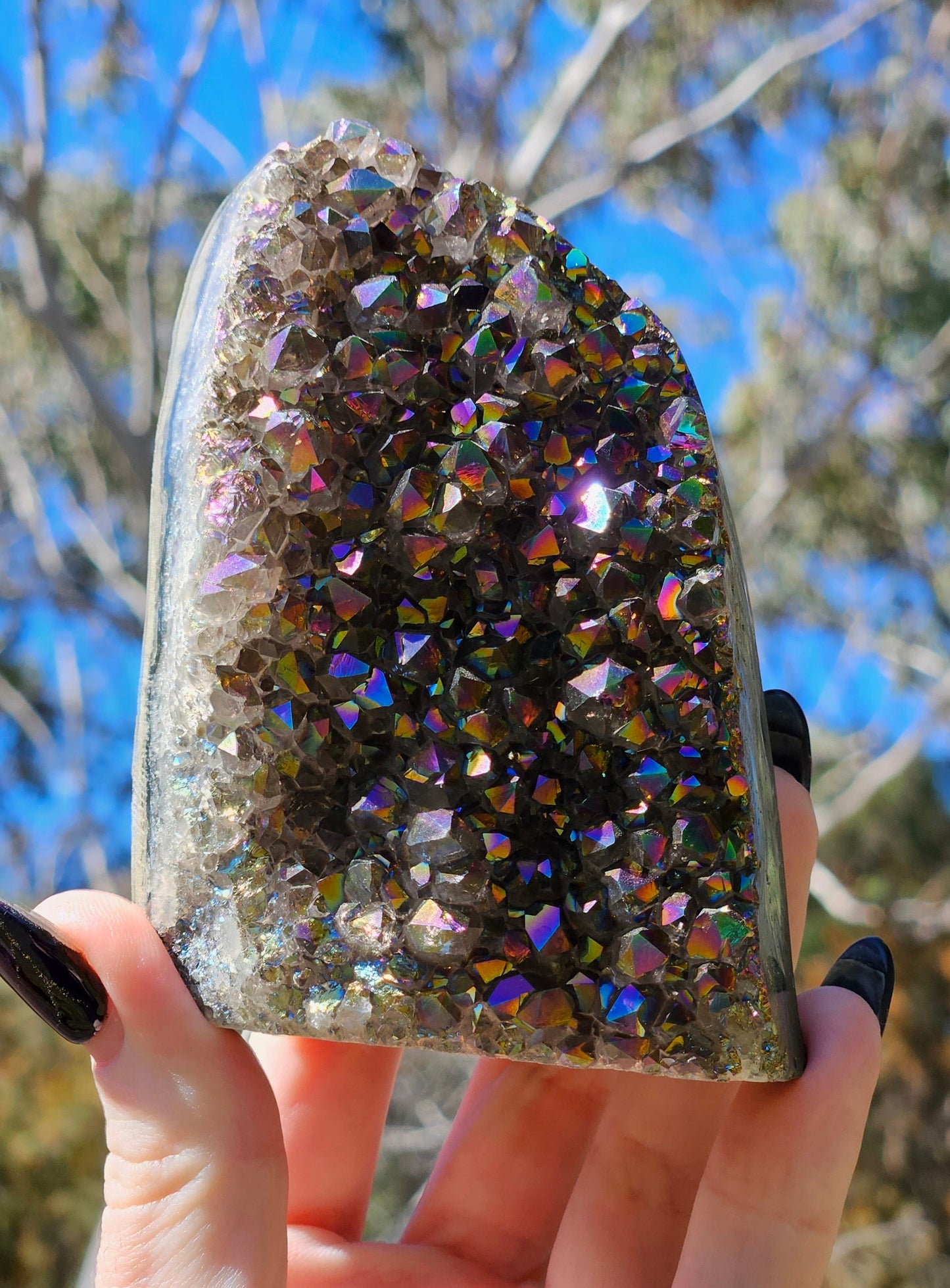 Rainbow Aura Amethyst Base Cut Cluster from Brazil