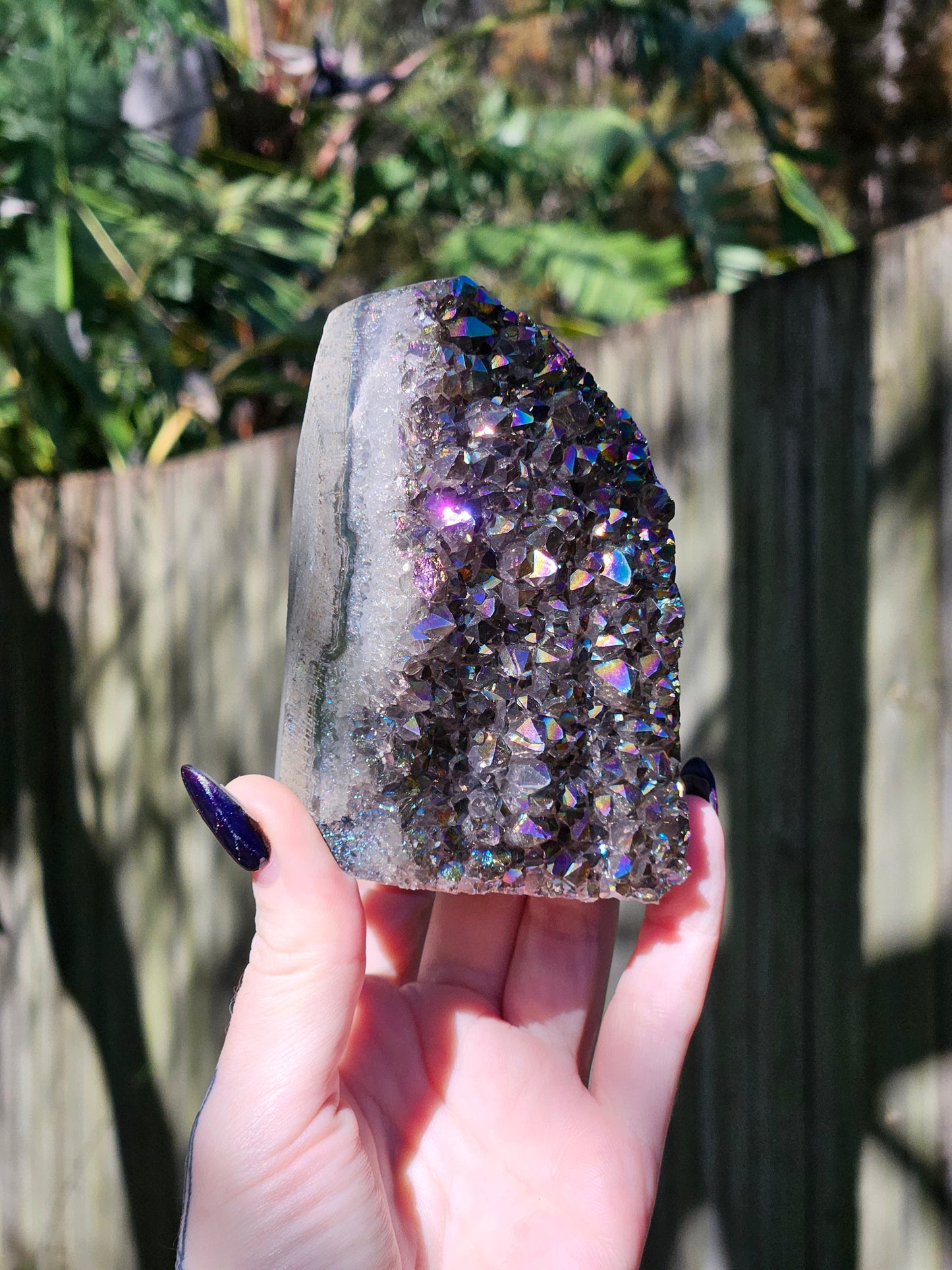 Rainbow Aura Amethyst Base Cut Cluster from Brazil