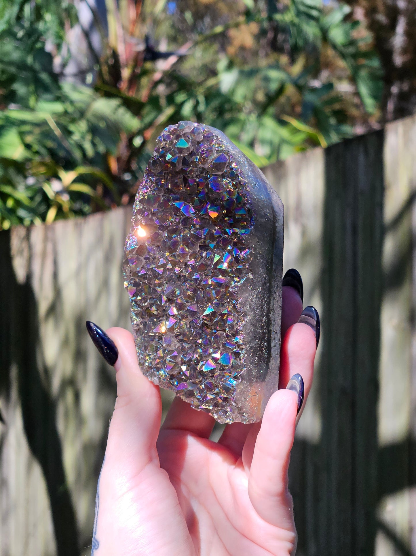 Rainbow Aura Amethyst Base Cut Cluster from Brazil