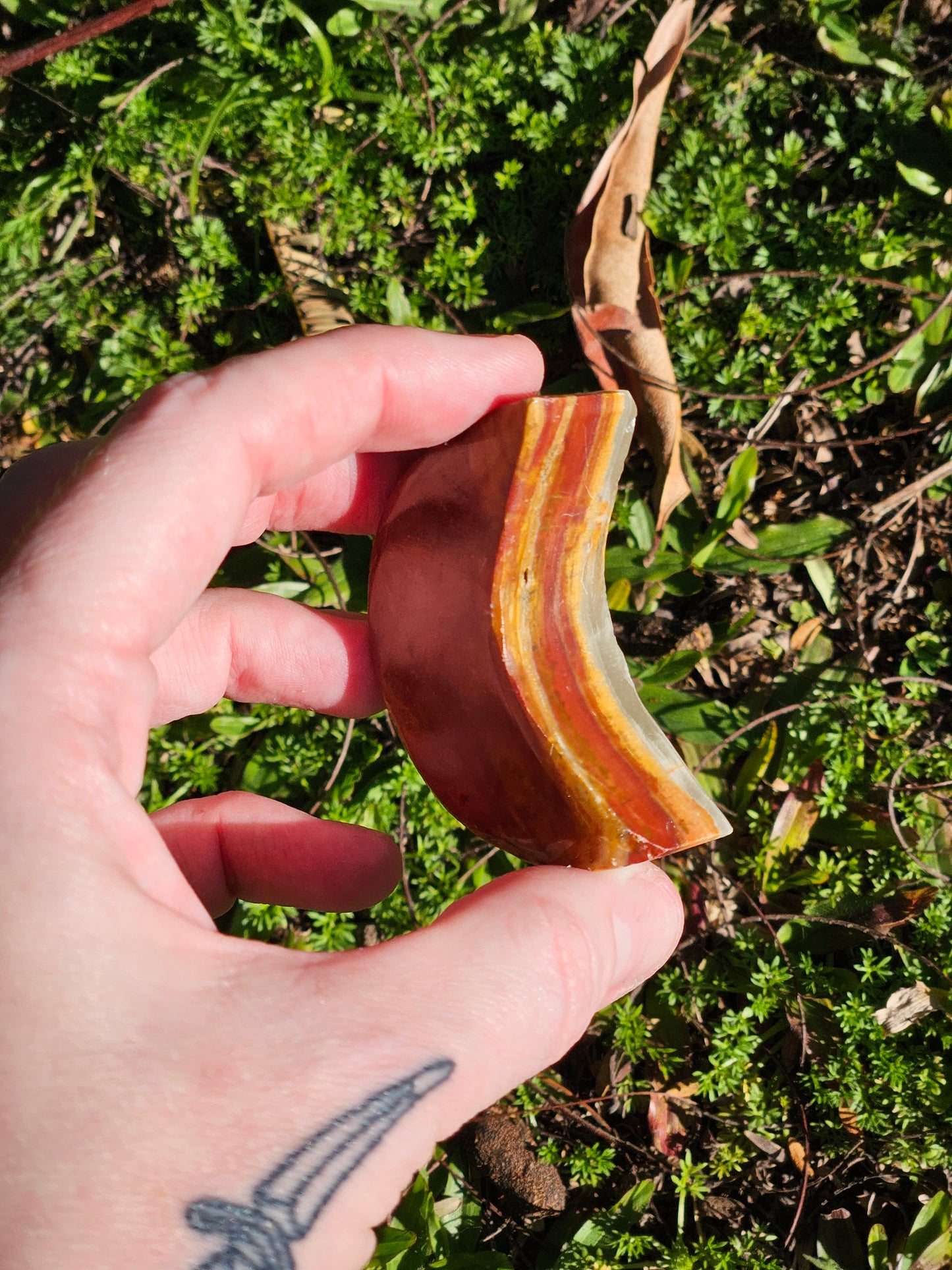 Green Banded Calcite Crescent Moon