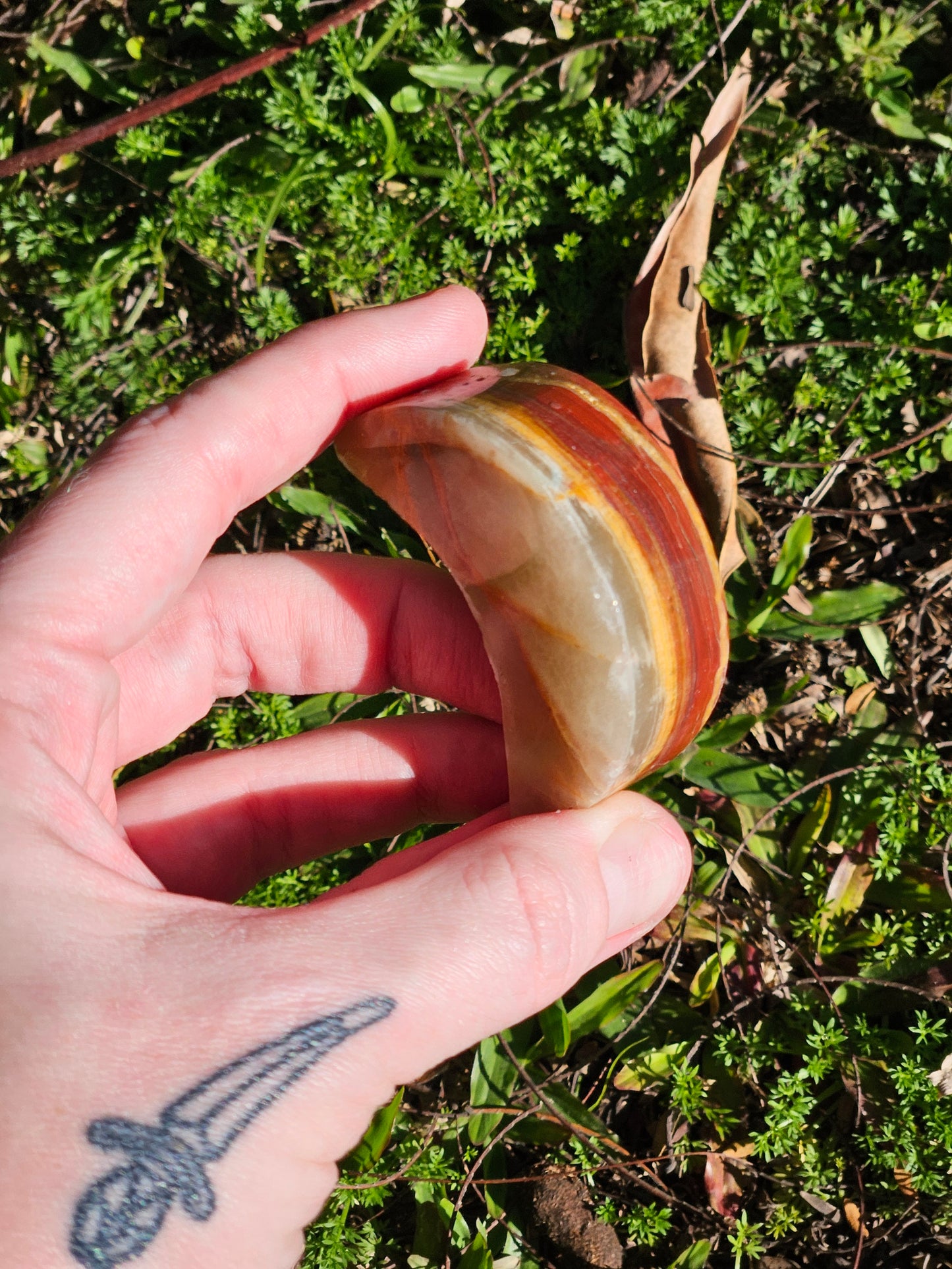 Green Banded Calcite Crescent Moon