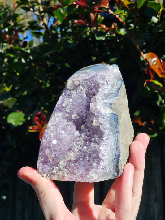 Amethyst Polished Edge Cluster w/ Quartz from Brazil