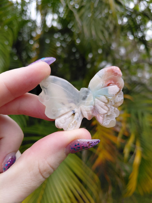Flower Agate Butterfly Carvings